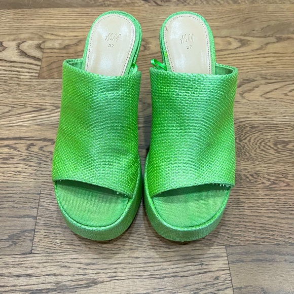 H&M Straw Platform Mules in Bright Green - Picture 4 of 6